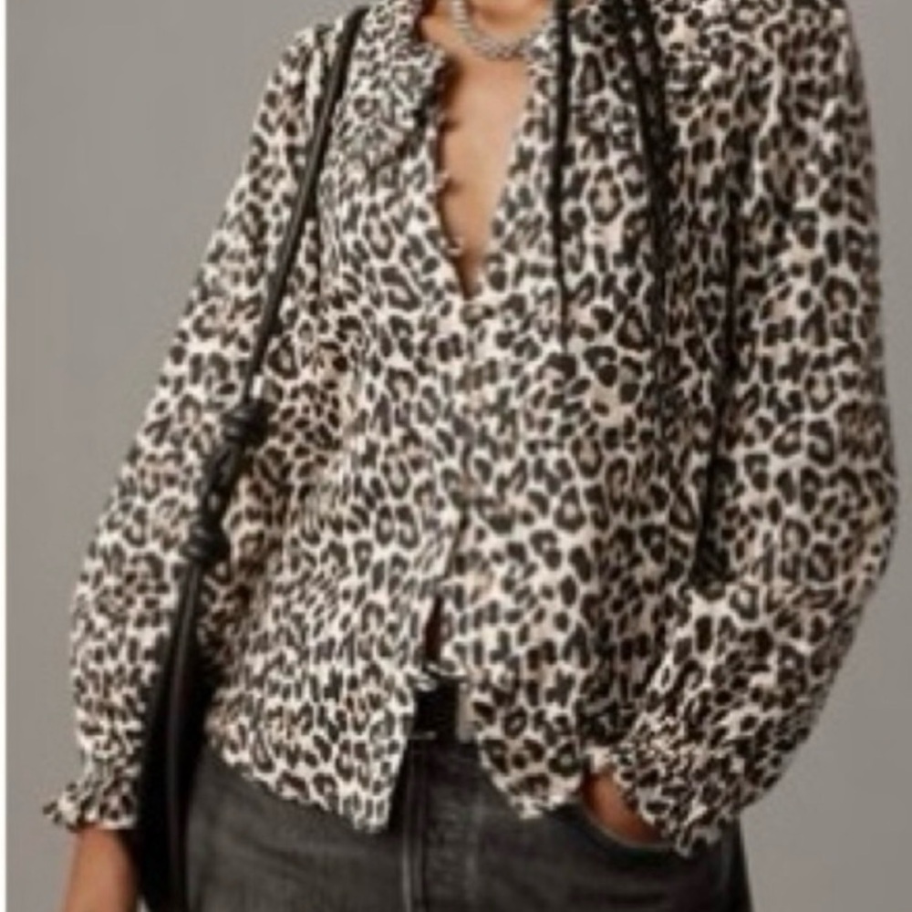 Pilcro Leopard Print Blouse - Black and Cream size medium, Anthropologie